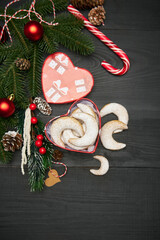 Heart shaped Gift box full of Traditional German or Austrian Vanillekipferl vanilla kipferl cookies