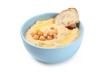Bowl of hummus isolated on white background
