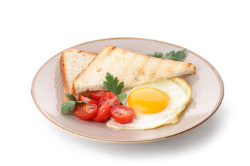 Plate with tasty breakfast isolated on white background