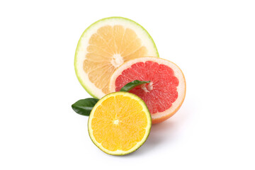 Citrus fruits isolated on white background, close up