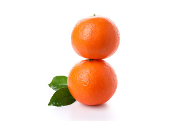 Mandarins and leaves isolated on white background