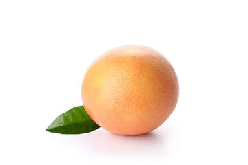 Grapefruit with leaf isolated on white background
