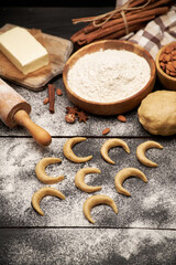 Cooking traditional German or Austrian Vanillekipferl vanilla kipferl cookies