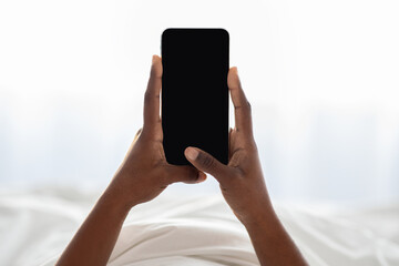 Female hands holding newest cellphone with empty screen