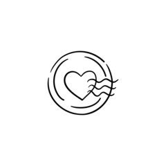 Obraz premium Romantic stamp with a heart, a doodle illustration for greetings, holiday clipart. Cute element for greeting cards, posters, stickers and seasonal design.