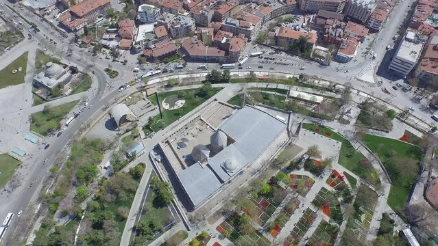 Konya city center victory square aerial shot