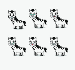 Fototapeta na wymiar Cartoon flat zebra isolated on a grey background. Set of different emotions. Vector illustration