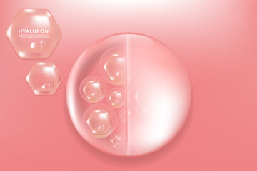 Hyaluronic acid skin solutions ad, pink collagen serum drops with cosmetic advertising background ready to use, illustration vector.