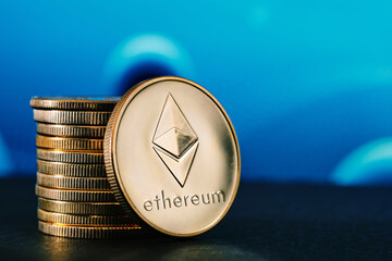 Ethereum cryptocurrencies and blue background