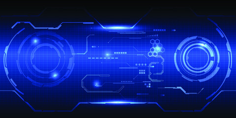 Vector illustrations of Hi tech digital technology pattern on grid line blueprint for futuristic tech background.