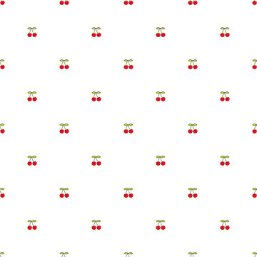 Cherry pattern, flat style, small berries, vector illustration, white background 