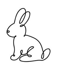 Funny rabbits. Easter bunny continuous one line drawing. Black and white contour. Vector illustration.