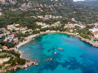 Fototapeta na wymiar Aerial view of beautiful beach in Paleokastritsa corfu greece