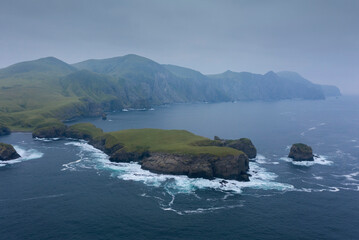 Fototapeta na wymiar Cape End of the World on Shikotan Island, Lesser Kuril Chain, Coastline of Pacific Ocean, Russia.