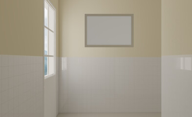 Clean and fresh bathroom with natural light. 3D rendering.