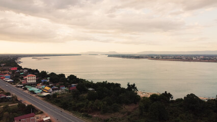 Waterfall Aerial  View Southern Of  Laos