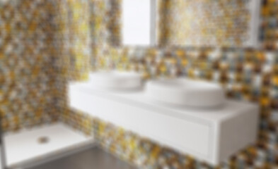 Obraz na płótnie Canvas Clean and fresh bathroom with natural light. 3D rendering.. Abstract blur phototography.