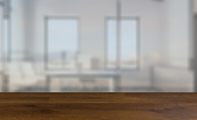 Modern office building interior. 3D rendering.. Background with empty table. Flooring.