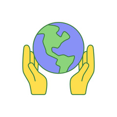 globe earth in hand icon in color icon, isolated on white background 
