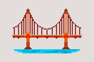 Illustration of a bridge in pixel art style
