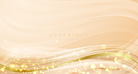 Abstract luxury wavy background with cream and gold color.