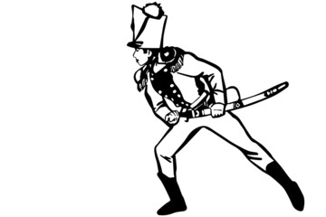 Fototapeta na wymiar vector sketch of a young hussar warrior in a lunge with a saber