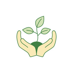 Hand holding plant icon. Hand with plant growth in color icon, isolated on white background 
