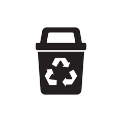 Recycle Bin trash icon in black flat glyph, filled style isolated on white background