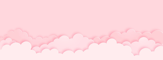 Light pink clouds on pink sky background paper cut style
