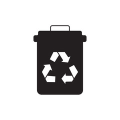 Recycle bin icon in black flat glyph, filled style isolated on white background