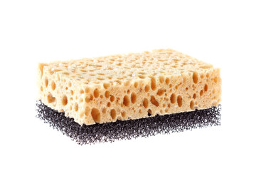 New two-layer household dishwashing sponge isolated on white background.
