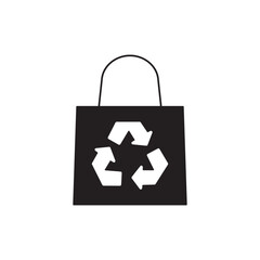 Recycled product icon. Shopping bags with recycle symbol icon in black flat glyph, filled style isolated on white background