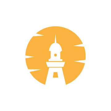 negative space sunset with lighthouse logo design, vector graphic symbol icon illustration creative idea