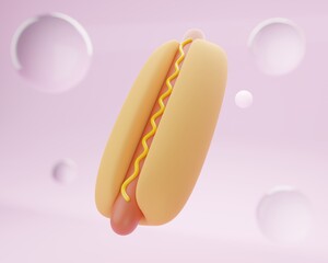 Hotdog on light background 3d rendering