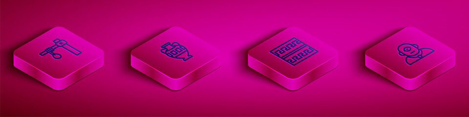 Set Isometric line Gallows, Ancient amphorae, Greek pattern and Cyclops icon. Vector