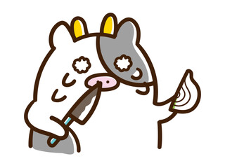 玉ねぎを切って涙目になるかわいいうしの手書き風イラスト