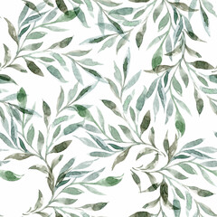 Beautiful seamless pattern with hand drawn watercolor leaves. Stock illustration.