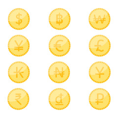 Currency symbol coin icon set.