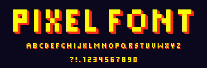 Pixel game alphabet. Pixel 3d retro font. 8-bit style. vector illustration © Stocker_BM