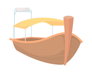 Boat with canopy semi flat color vector object. Enjoying tropical ocean. Full body item on white. Sailing excursion simple cartoon style illustration for web graphic design and animation
