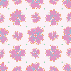 Soft pastel seamless vector floral pattern.Heart petals,pretty  dots,trendy colors.Delicate ornament for decor, wrapping paper for Valentine's Day or love gifts. Lovely print for fabric,linen, textile - 484855923