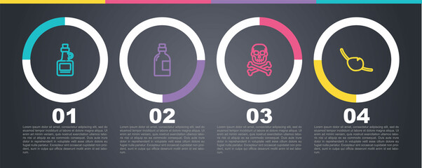 Set line Alcohol drink Rum, , Skull on crossbones and Pirate eye patch. Business infographic template. Vector