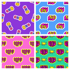 Set of 4 seamless patterns with word patches: 