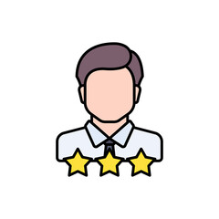 Obraz premium Man and three stars color icon. linear style sign for mobile concept and web design. Person, rating, stars simple line vector icon. Symbol, logo illustration. Pixel perfect vector graphics