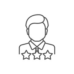 Man and three stars outline icon. linear style sign for mobile concept and web design. Person, rating, stars simple line vector icon. Symbol, logo illustration. Pixel perfect vector graphics