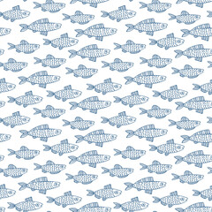 Fish. Cartoon marine animals print. Ocean ornament. Seamless vector pattern (background). 