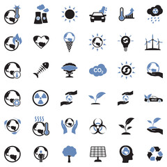 Global Warming Icons. Two Tone Flat Design. Vector Illustration.