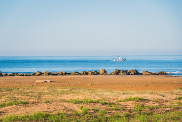 Obraz premium Panorama of Mediterranean Sea from Donnalucata, Scicli, Ragusa, Sicily, Italy, Europe