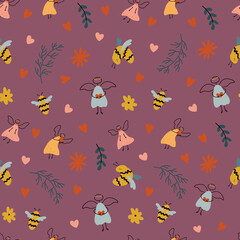 Seamless pattern for Valentine's Day with cute hand drawn elements