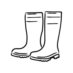 Rubber boots isolated on a white background. Autumn shoes for walking in puddles. Water-resistant boots. Boots of a gardener to work in the garden. vector illustration in the Doodle style
